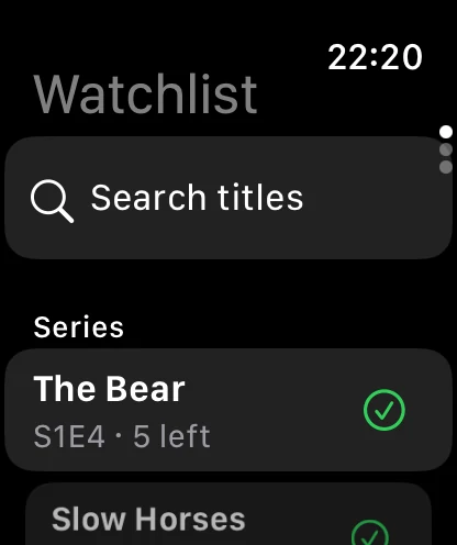Watchlist on Apple Watch. Retained native preview; the installed version may differ.
