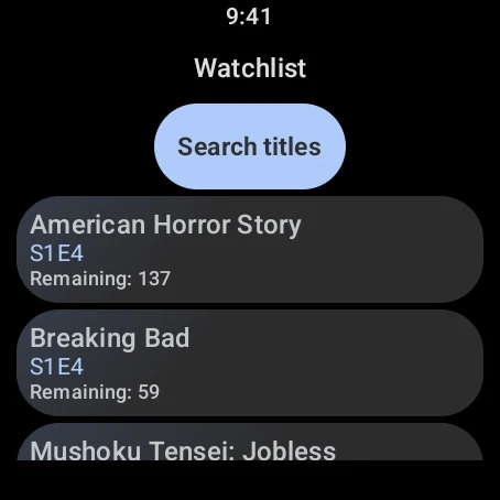 Watchlist on Wear OS. Retained native preview; the installed version may differ.