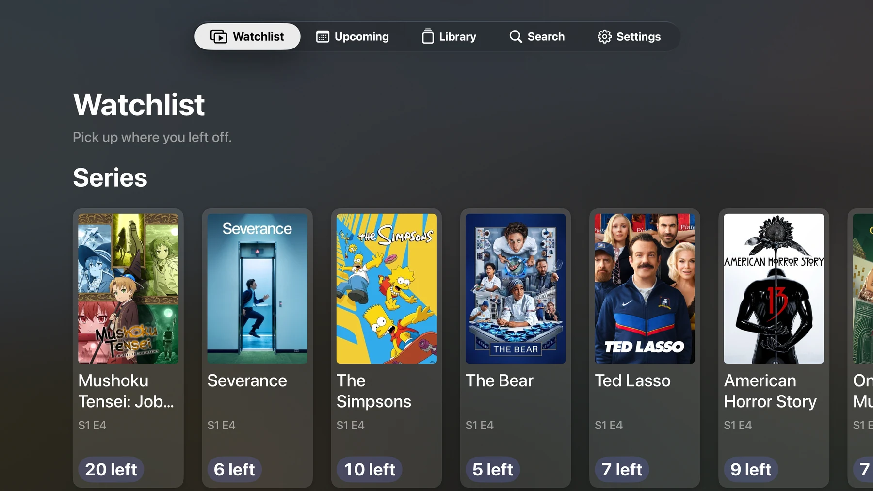 Watchlist on Apple TV. Retained native preview; the installed version may differ.
